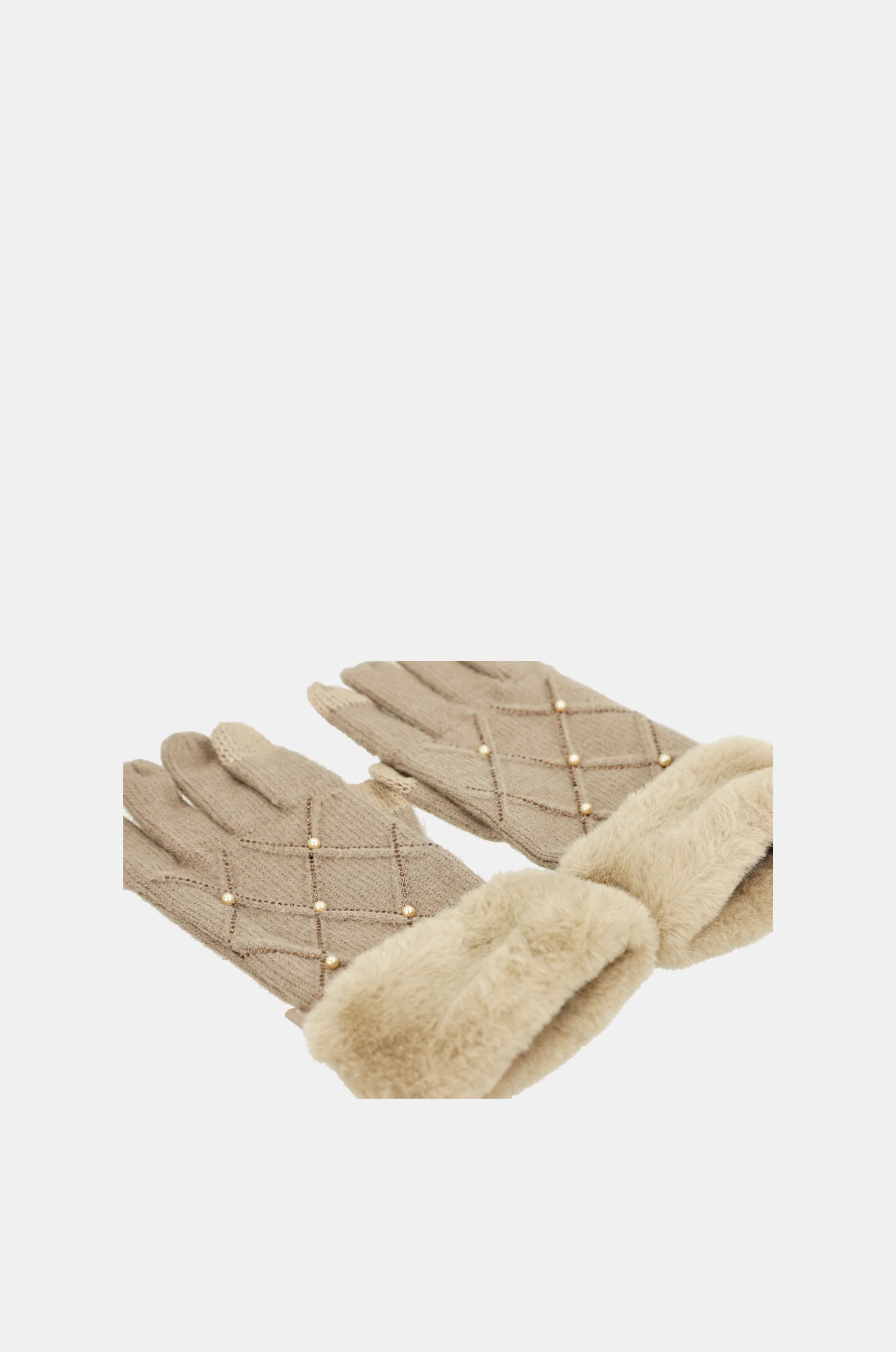 Guantes de punto beige con detalles - Image 3