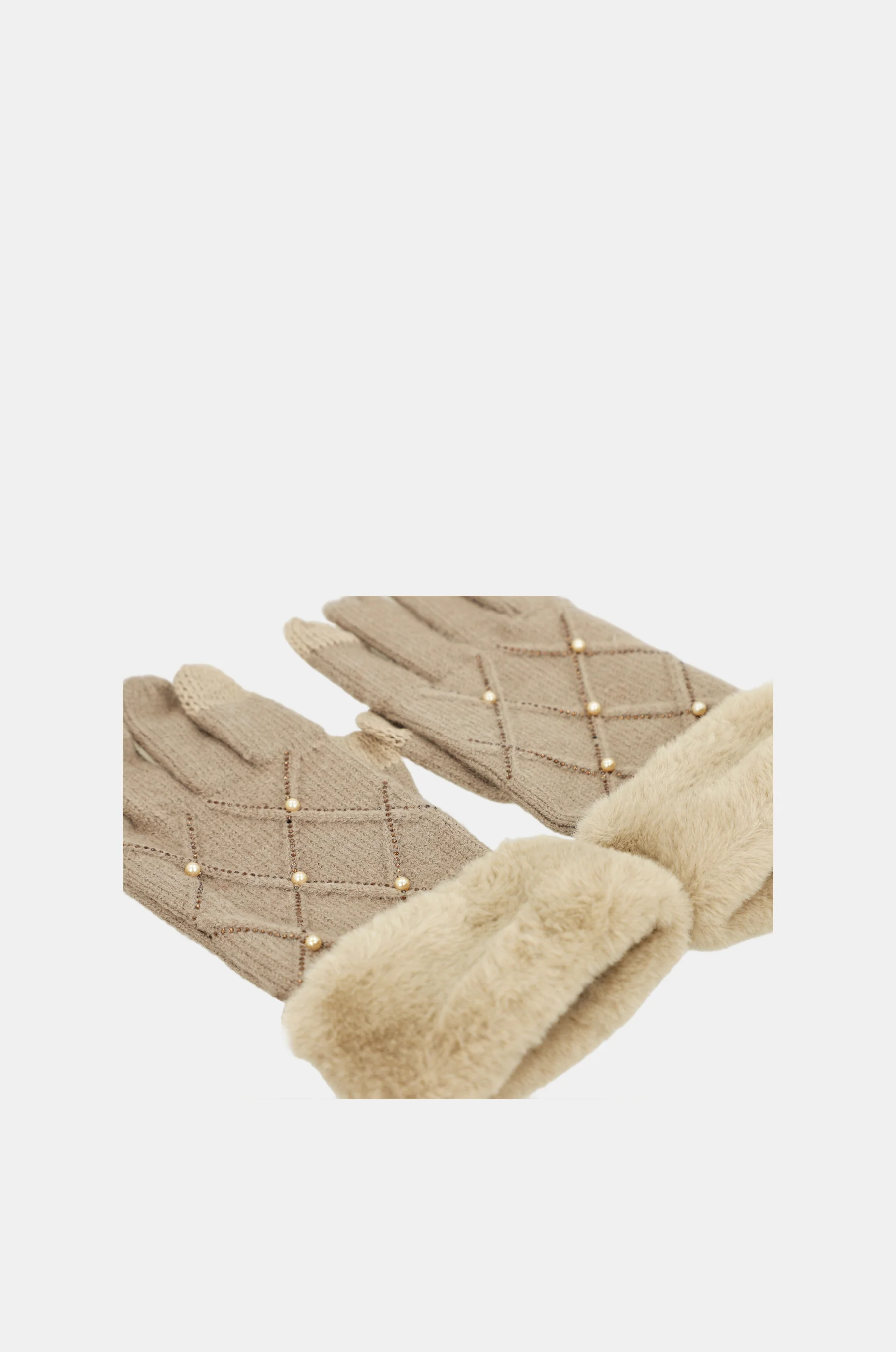 Guantes de punto beige con detalles - Image 5